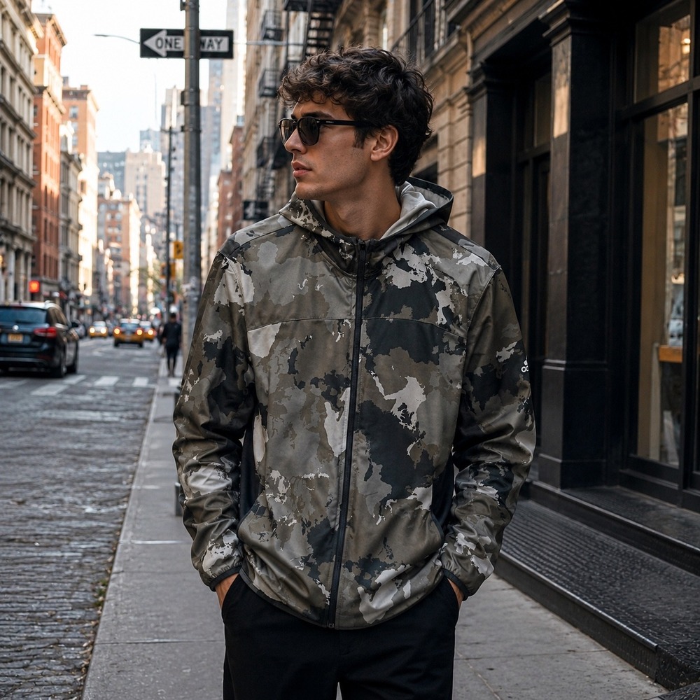 Adidas Aeroready Camo Full Zip Hoodie Green Grey Men's Large Sporty Gorpcore